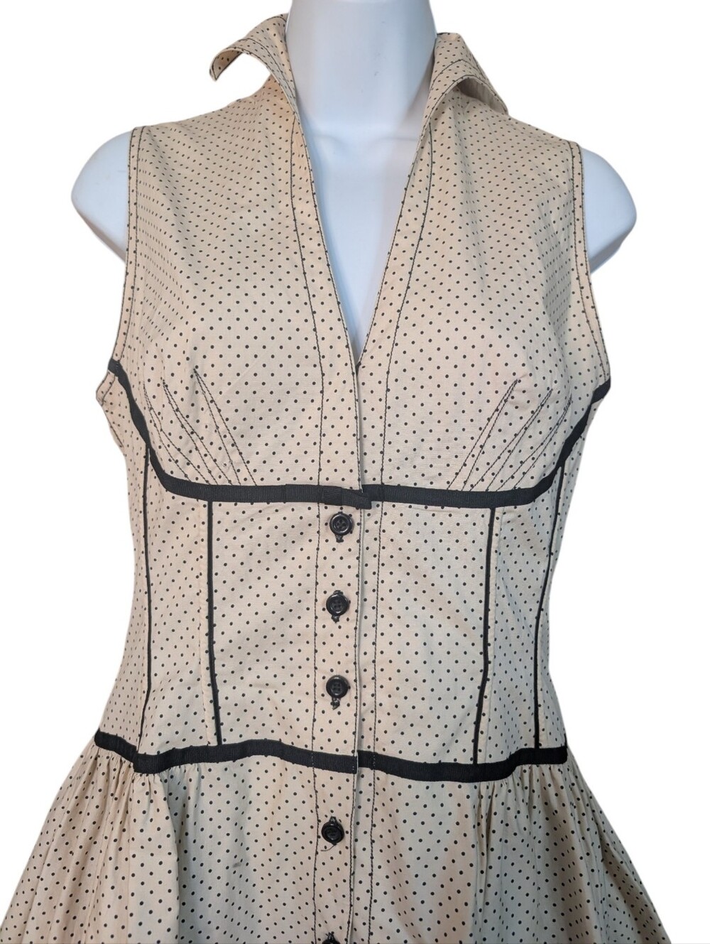 Byron Lars vintage Sleeveless Cream Polka Dot Button-Front Dress.. Size 6 - Picture 4 of 7